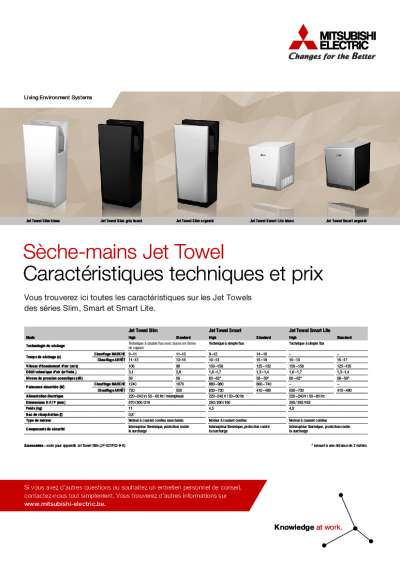 Jet Towel Caractéristiques techniques